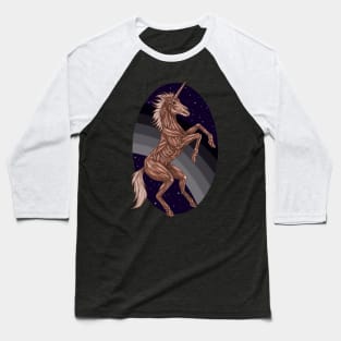 Zombie Unicorn with Black and Grey Rainbow at Night Baseball T-Shirt